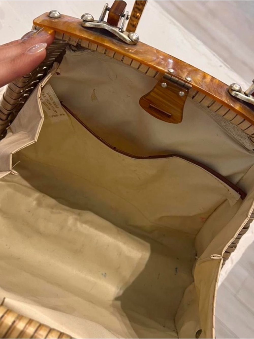 Woven Rattan Handbag with Top Handle - Brown - Picture 4 of 5